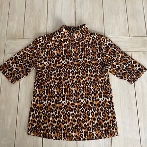 Anthropologie Cheetah Print Mock Turtleneck Shirt Top XS